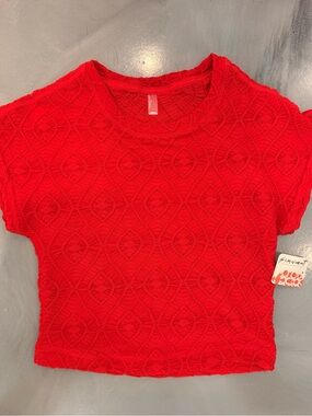 NWT FP Movement by Free People Red Short Sleeve Textured Tee